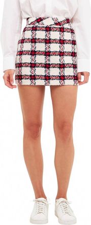 English Factory Check Boucle Mini Skirt In Ivory
