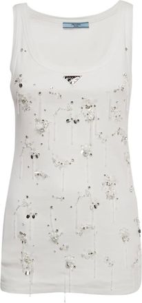 Prada logo embellished tank top - women - Cotton - S - White
