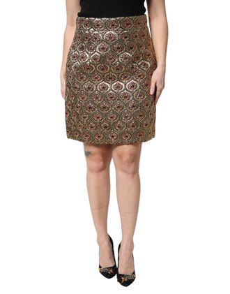 Dolce & Gabbana Brown Polyester Brocade A-line Mini Womens Skirt