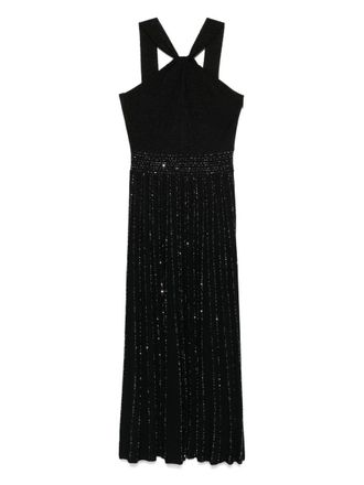 D.exterior D. Exterior Black Flared Long Dress With Lurex-Effect
