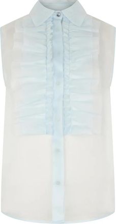 P.A.R.O.S.H. Mouwtje Loze Zijden Blouse - Dames - Overhemden - Blauw - M - Overhemden