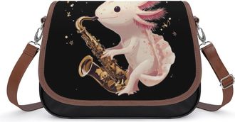 Generic Cute Axolotl Playing Saxophones Womens Crossbody Bag Fashion Shoulder Handbags Message Tote Bag with Adjustable Strap