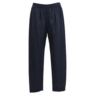 Mansur Gavriel Drawstring Straight Leg Pants in Navy Blue Linen