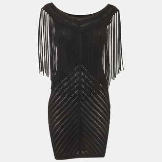 Roberto Cavalli Black Knit Fringed Sleeveless Mini Dress