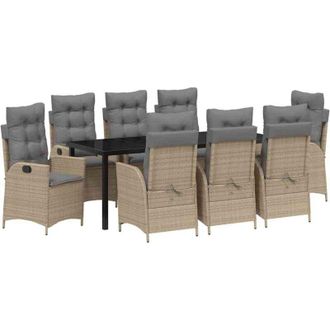 vidaXL Conjunto De Comedor De Jard&iacute;n 9 Pcs Beige Rat&aacute;n Sint&eacute;tico Vidaxl