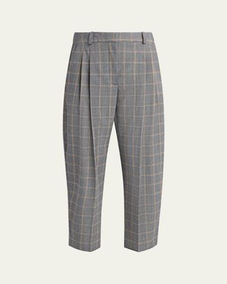 Stella McCartney Check Tapered Barrel-Leg Crop Trousers