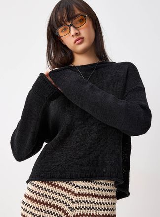 Twik Womens Rolled-trim boat-neck sweater