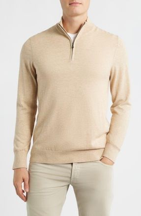 Mizzen+Main Heritage Quarter Zip Sweater in Khaki Heather at Nordstrom, Size Medium