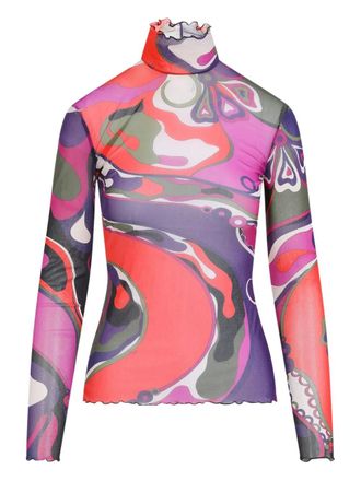 Pucci abstract-print turtleneck top - women - Polyamide - 46 - Purple