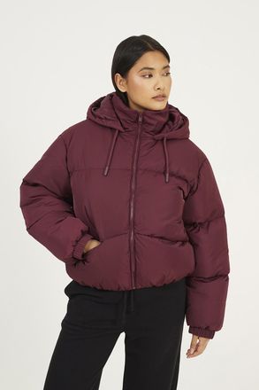 Brave Soul Womens Burgundy Oversized Hooded Short Puffer Jacket - Size 16 UK