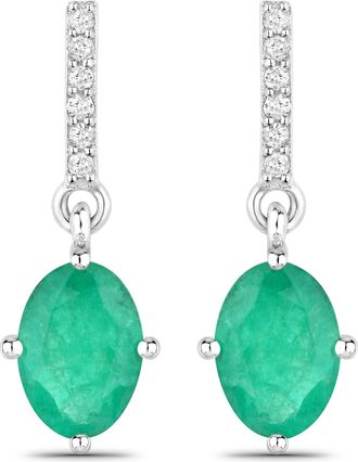 Diana M. Jewels Zambian Emerald Oval 7x5mm - 2Pcs + White Diamond F/C Round 1mm( I1-I2/I color ) - 12Pcs ( Push (PBF03) (5.10x4.70mm) Post )