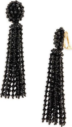 Oscar De La Renta Beaded Tassel Drop Earrings in Jet at Nordstrom
