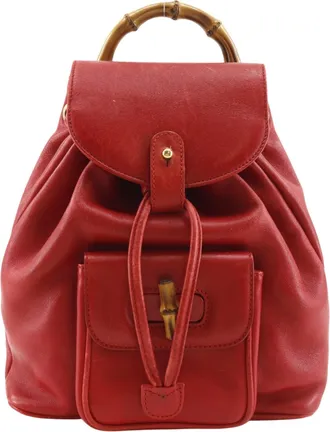 Gucci Bamboo Red Color Leather Backpack (Pre-Owned)