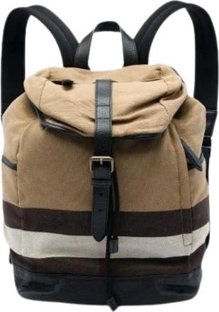 Burberry Pre-owned Canvas Rugzak - Dames - Vintage Rugzakken - Beige - ONE Size - Leer - Vintage