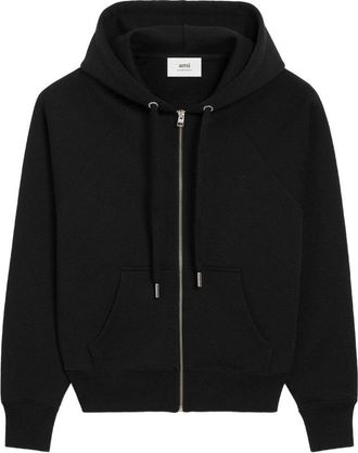 Ami Black Zip-Up Hoodie With Drawstring Hood
