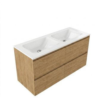 Saniclass Holz Pure Badkamermeubelset - 120x45x77.5cm - Torino solid surface wastafel wit - zonder kraangat - 4 lades - mat eiken natural (hout)