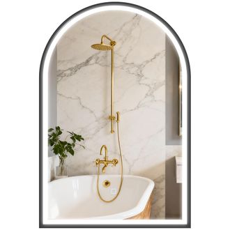 OEM Espejo De Ba&ntilde;o Con Luz 60x90 Cm Espejo De Pared Arqueado 3 Colores De Luz Brillo Regulable Funci&oacute;n Antivaho Negro