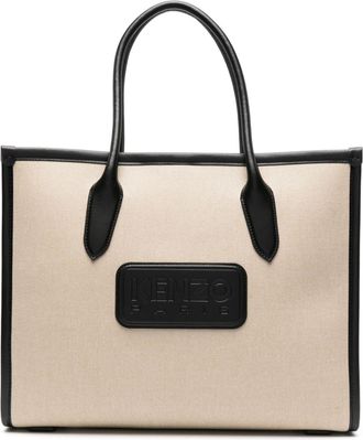 Kenzo large 18 canvas tote bag - women - Cotton/Polyester/Calf Leather/Cotton - One Size - Neutrals