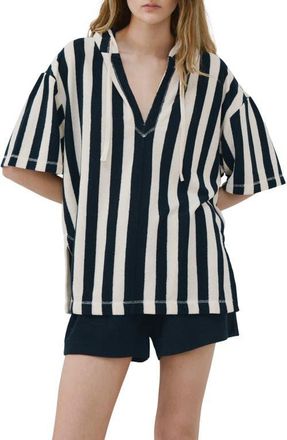 Mango Hooded Cotton Blend Pajama Shirt in Blue at Nordstrom, Size Medium