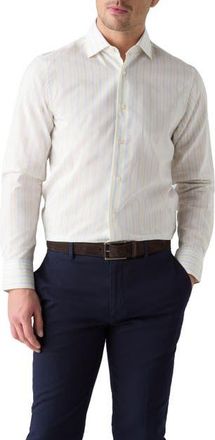 Robert Talbott Reynolds Blue Multi Thin Stripe Cotton Linen Blend Shirt in Contemporary fit in Yellow at Nordstrom, Size 17.5 - 35