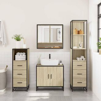 Berkfield Home Durable 4&not;Piece Bathroom Furniture Set&not;Sonoma Oak Engineered Wood in Brown