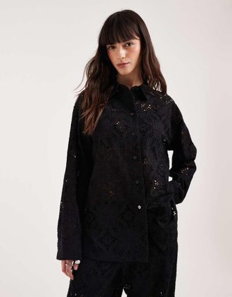 Jack & Jones Camicia a maniche lunghe in pizzo nero in coordinato