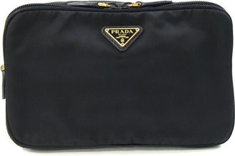 Prada Black Nylon Leather Pouch (Pre-Owned)