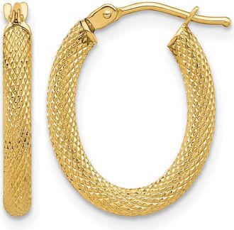 Diamond2Deal 14K Yellow Gold Polished and Textured Oval Hoop Earrings