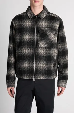 Moncler Check Zip-Up Overshirt in Grey Black at Nordstrom, Size Xx-Large