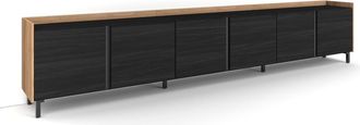 Skraut Home Skraut Home - Mueble Tv, Televisi&oacute;n, Muebles De Sal&oacute;n, Almacenaje, 309x35x61cm, Para Tv Hasta 80, Dise&ntilde;o Industrial, Estilo Moderno, Negro Y Roble