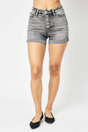 Judy Blue High Waist Button Fly Cuffed Shorts In Grey
