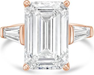 Diana M. Jewels 18kt Rose Gold 6.00 ct tw Emerald Cut with two Long Baguettes on the side Engagement Ring (Single Claw)