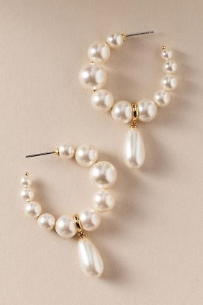 Nadri London Pearl Drop Hoop Earrings