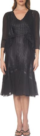 Komarov Lace Trim Charmeuse & Chiffon Tiered Dress with Jacket in Black at Nordstrom, Size X-Small