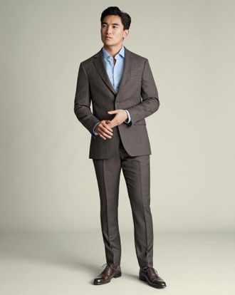 CHARLES TYRWHITT Italian Luxury Suit Trousers - Mocha Size 34/32 by Charles Tyrwhitt