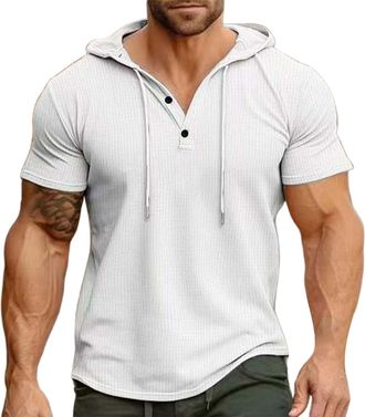 Generic White Shirt Men Mens Hoodies Short Sleeve Hooded Tops Mens Sports Tops Hooded Bottom Shirts Funny Shirts for Men (White, XL)