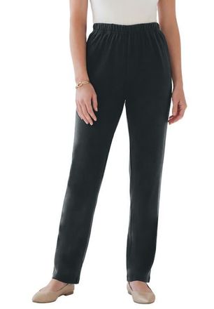 Roaman's Plus Size Soft Knit Relaxed Pull-On Straight Leg Pant in Heather Charcoal at Nordstrom, Size Medium Short
