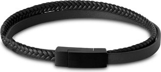 Bruno Magli Mens Double Strand Leather Bracelet, Black