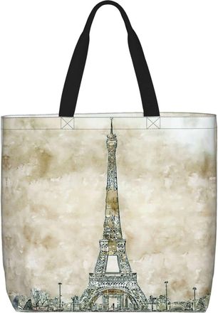 Generic Women Handbag Stylish Art Eiffel Tower Blue Pattern Travel Tote Bag Girls Folding Shoulder Bags, For Swim, Gym, Holiday, Daily, School
