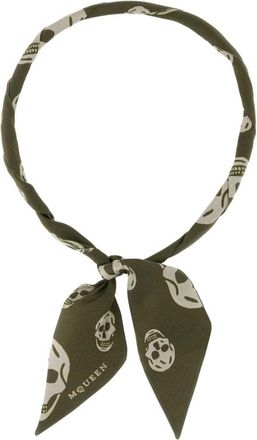 Alexander McQueen Skull-print Scarf - female - Alexander McQueen - Silk Scarves - Green - ONE SIZE - Accessories