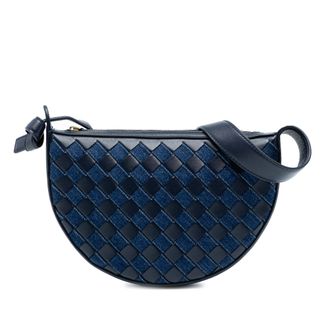Bottega Veneta Tweedehands Mini Leren En Denim Intrecciato Sunrise Hobo
