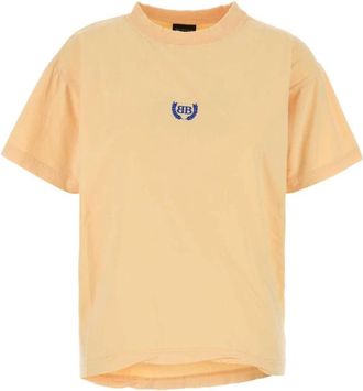Balenciaga Tops, Dames, Oranje, S, Katoen, Logo Geborduurd Katoenen T-Shirt