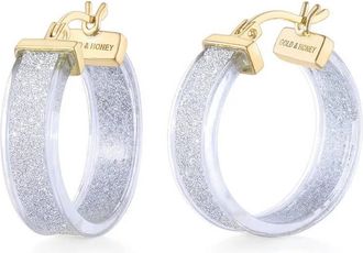 Gold & Honey Womens Wide Glitter Lucite Hoop Earrings In Clear Silver