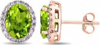 Allurez Oval Peridot & Halo Diamond Stud Earrings 14k Rose Gold 4.40ct