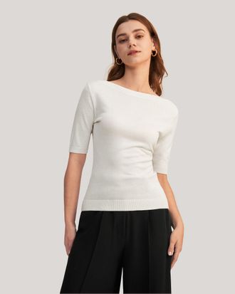 LilySilk Versatile Boat Neckline Silk Knitted Tee for Women
