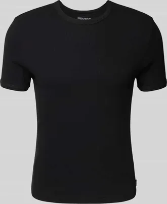 Review T-Shirt mit geripptem Rundhalsausschnitt in Black, Größe XXL