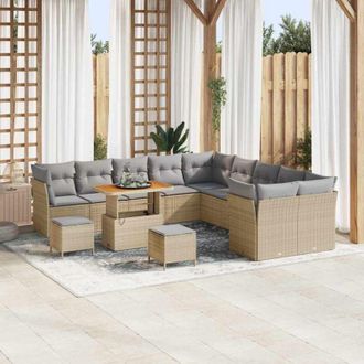 vidaXL Vidaxl - Conjunto De Sof&aacute; De Jard&iacute;n Con Coj&iacute;n 13 Pcs Beige Y Gris Claro