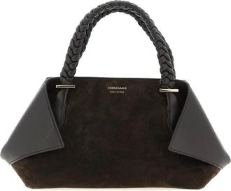 Ferragamo Borsa con manico superiore in camoscio e pelle - - Bags - Donna - Marrone - ONE SIZE