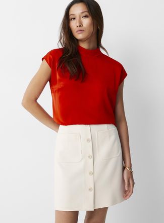 Contemporaine Womens Soft piqu&eacute;-textured buttoned skirt
