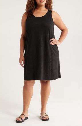 Eileen Fisher Organic Linen Scoop Neck Sleeveless Shift Dress in Black at Nordstrom, Size 3X